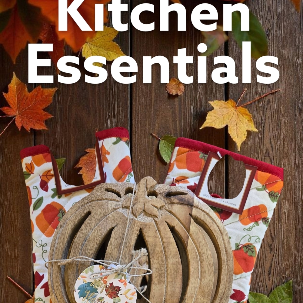 Autumn Pumpkin Wooden Trivet Set With 2 Oven mitts